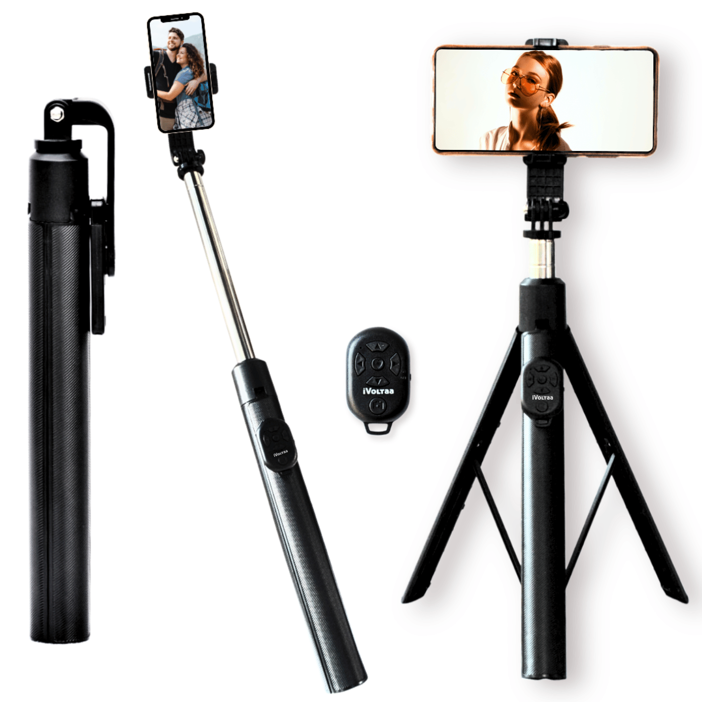 iVoltaa Super Long Extendable Selfie Stick Tripod with Detachable Wireless Remote, in-Built Tripod for Smartphones and Go-Pro