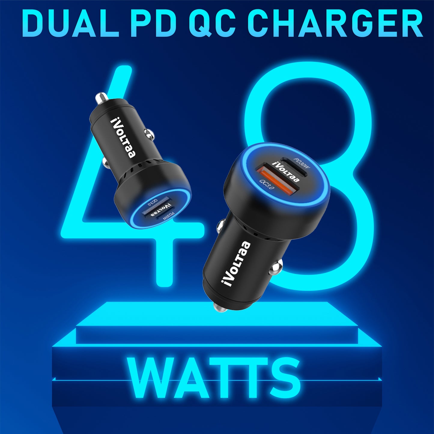 iVoltaa 48W Type-C PD Fast Car Charger Dual Port PD&QC 3.0