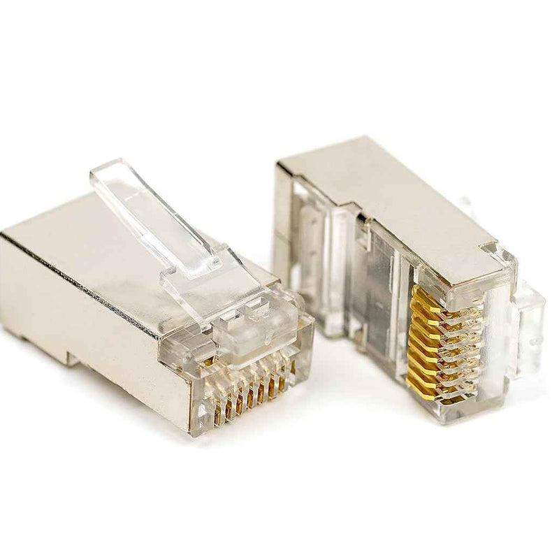 iVoltaa STP Cat6 RJ45 Plugs - Metal Shielded Ethernet Connectors for Cat6/Cat6a/Cat5e Cables - Ideal for Solid Wire and Standard Cable Network Crimps