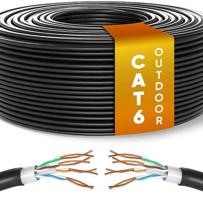 iVoltaa Outdoor CAT 6 Ethernet Cable – Double Layered | PE + PVC Jacket | Solid Copper | Black