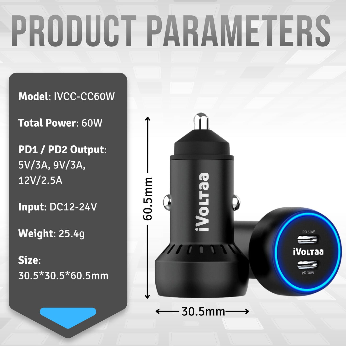 iVoltaa 60W Type-C PD Turbo Car Charger