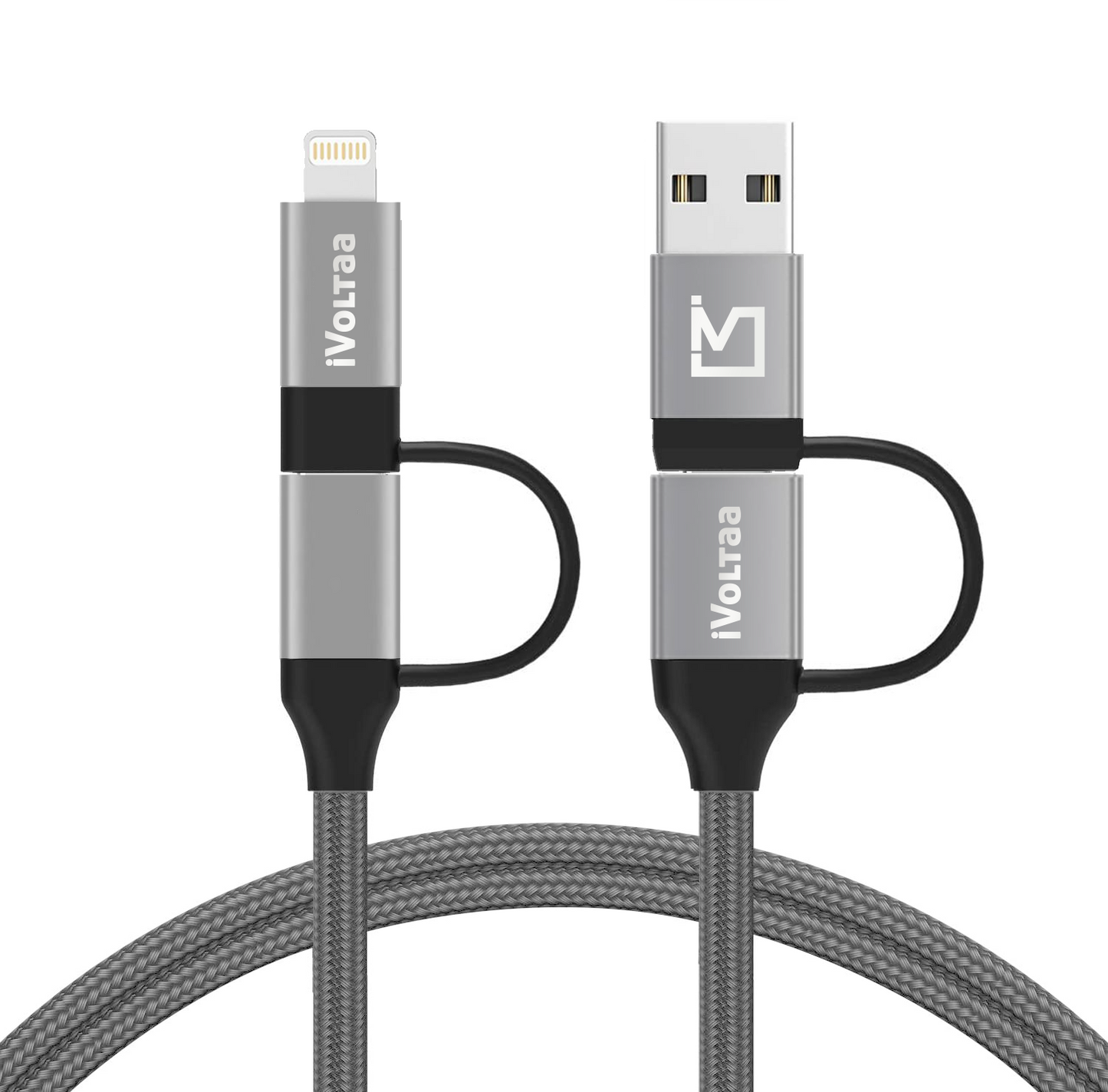 iVoltaa 4 in 1 PD Lightning 60W Type C/USB A to Type C/Lightning Cable Fast Data Transfer