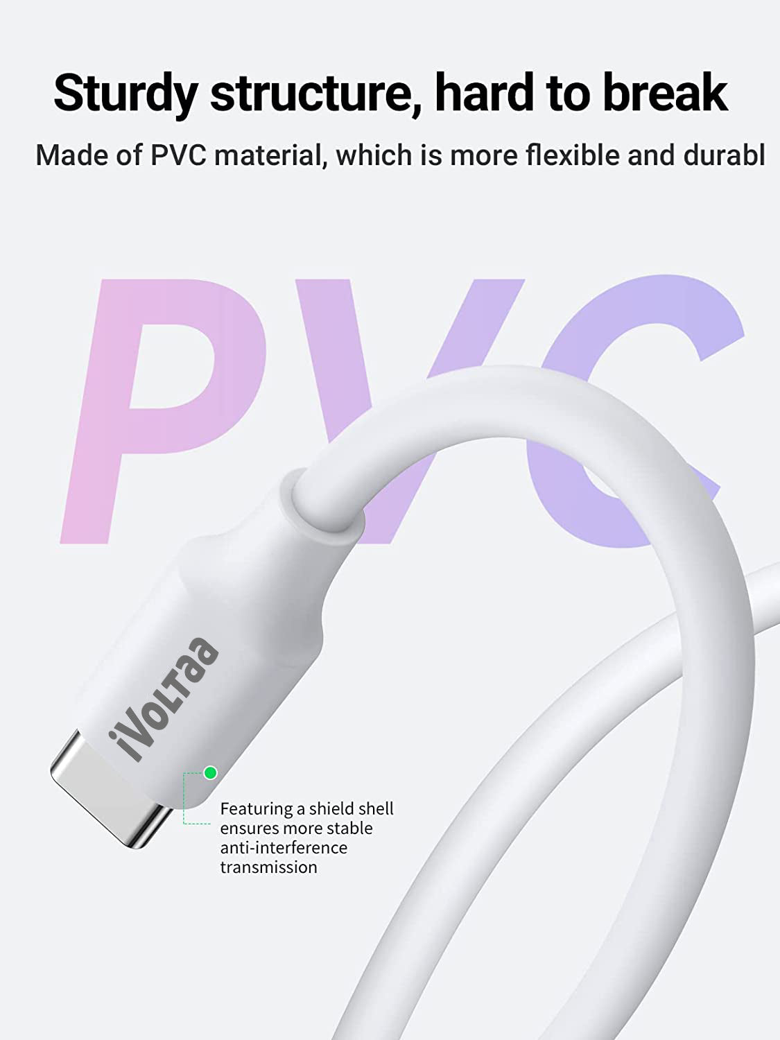 iVoltaa PD 100W USB Type C Fast Charging Cable (20V 5A) - White