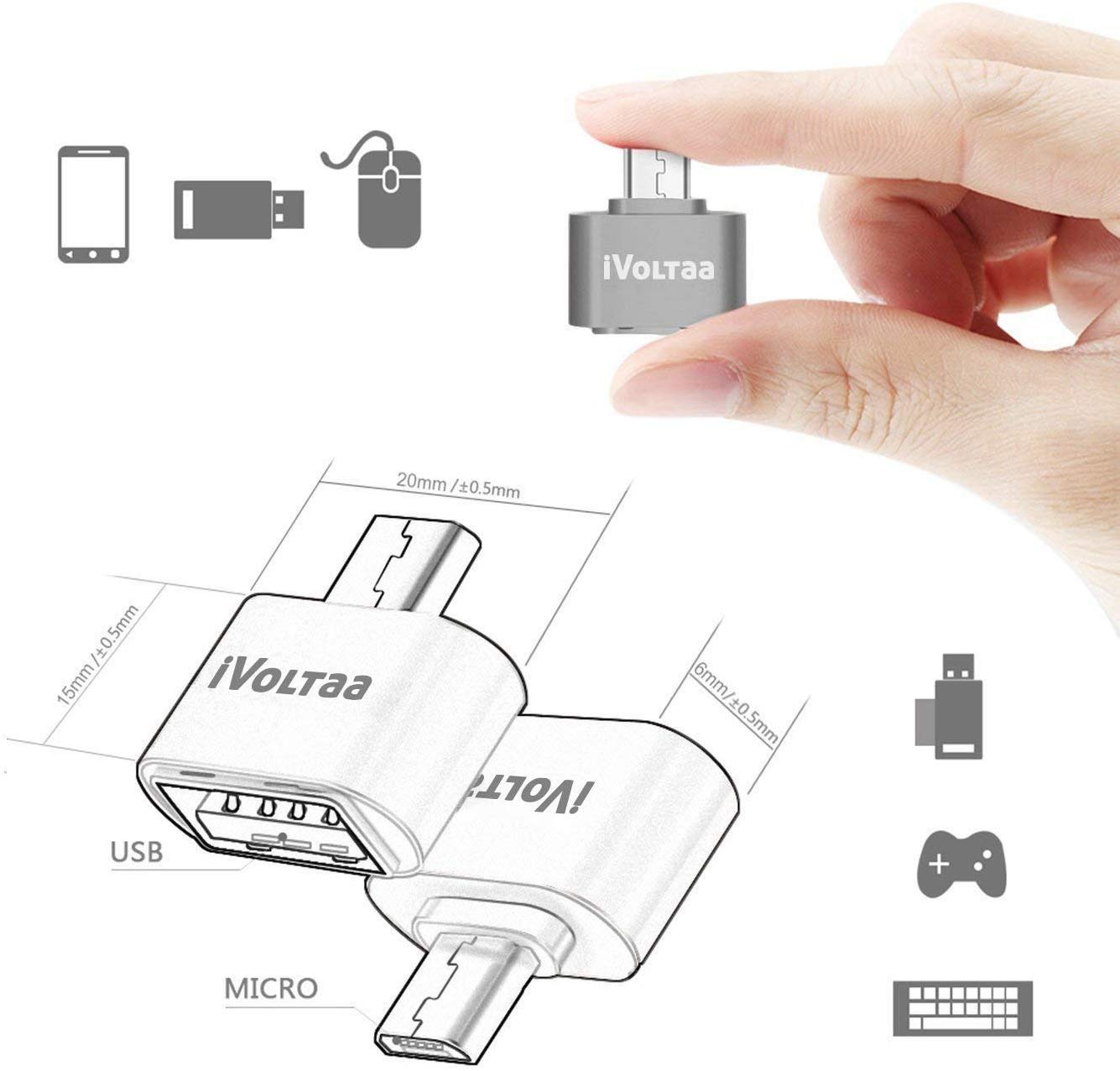 iVoltaa Micro USB to USB A OTG Adapter