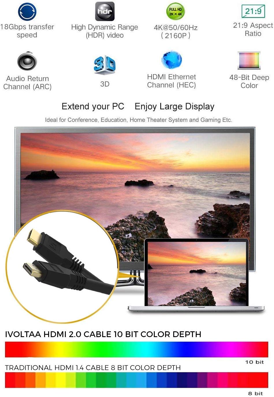 iVoltaa High Speed 4K 60 Hz HDMI 2.0 Cable