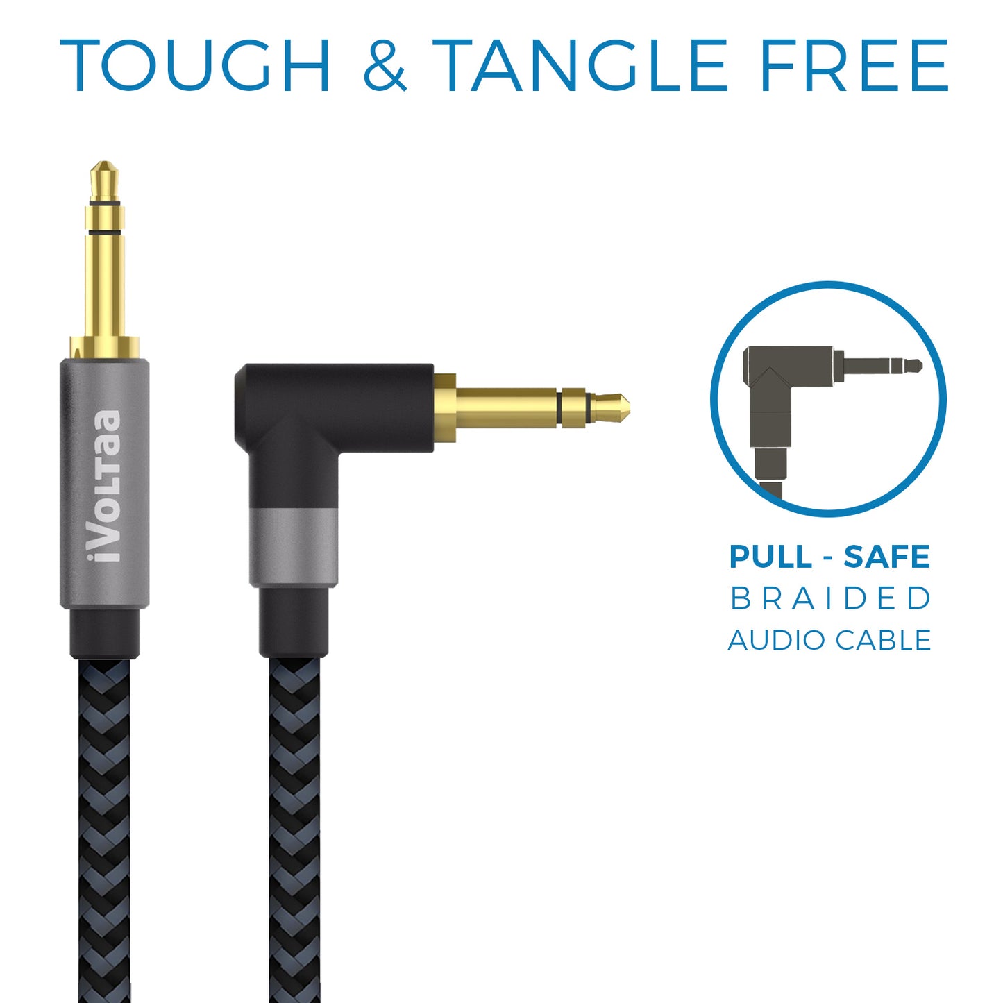 iVoltaa 3.5mm Braided Aux (Auxiliary) Audio Cable - (6 Feet - 1.8 M) - Space Grey