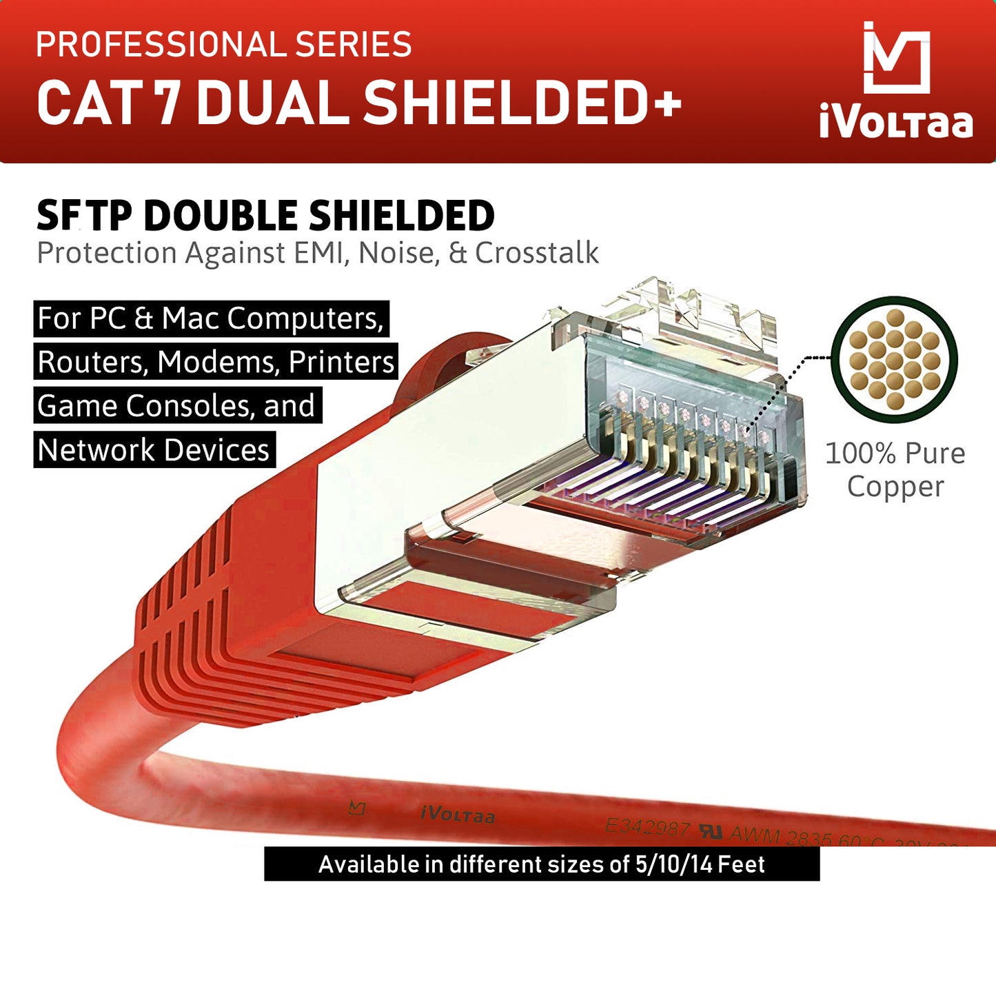 Our LAN Cables with gold plated RJ45 connectors provide protection against EMI, Noise and crosstalk