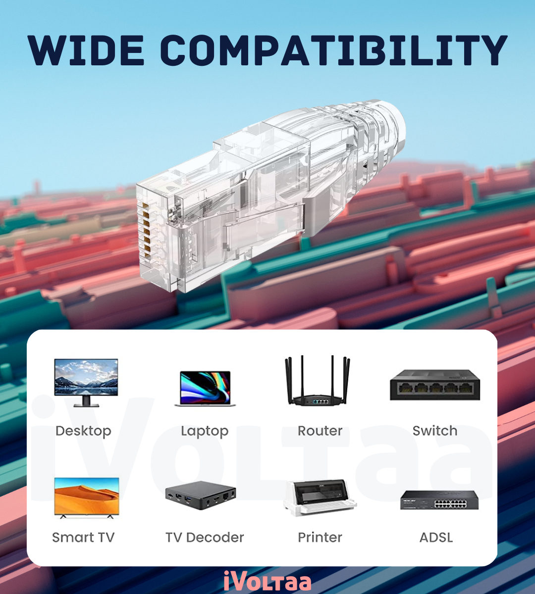 iVoltaa CAT 6 RJ45 Connectors with Strain Relief Boots