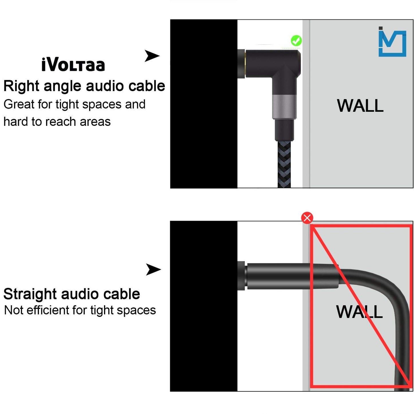 iVoltaa 3.5mm Metal Braided Male to Female Aux (Auxiliary) Audio Cable - 6 Feet (1.8 Meters) - Space Grey