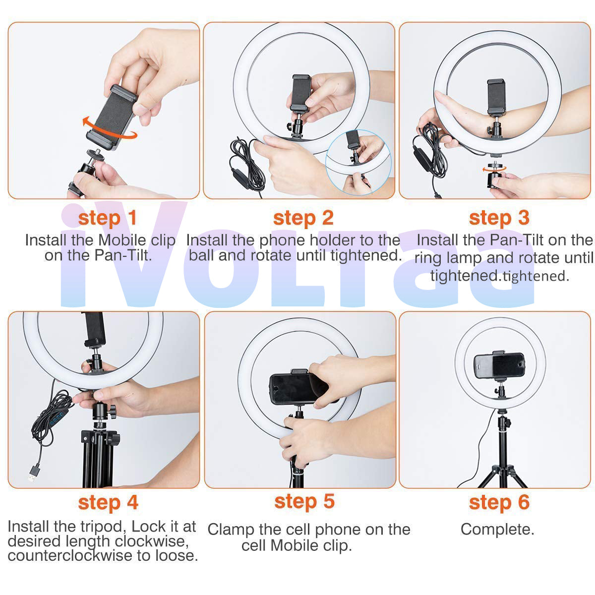 Mobile phones can easily be mounted on the ring light with the help of phone holder in the package.