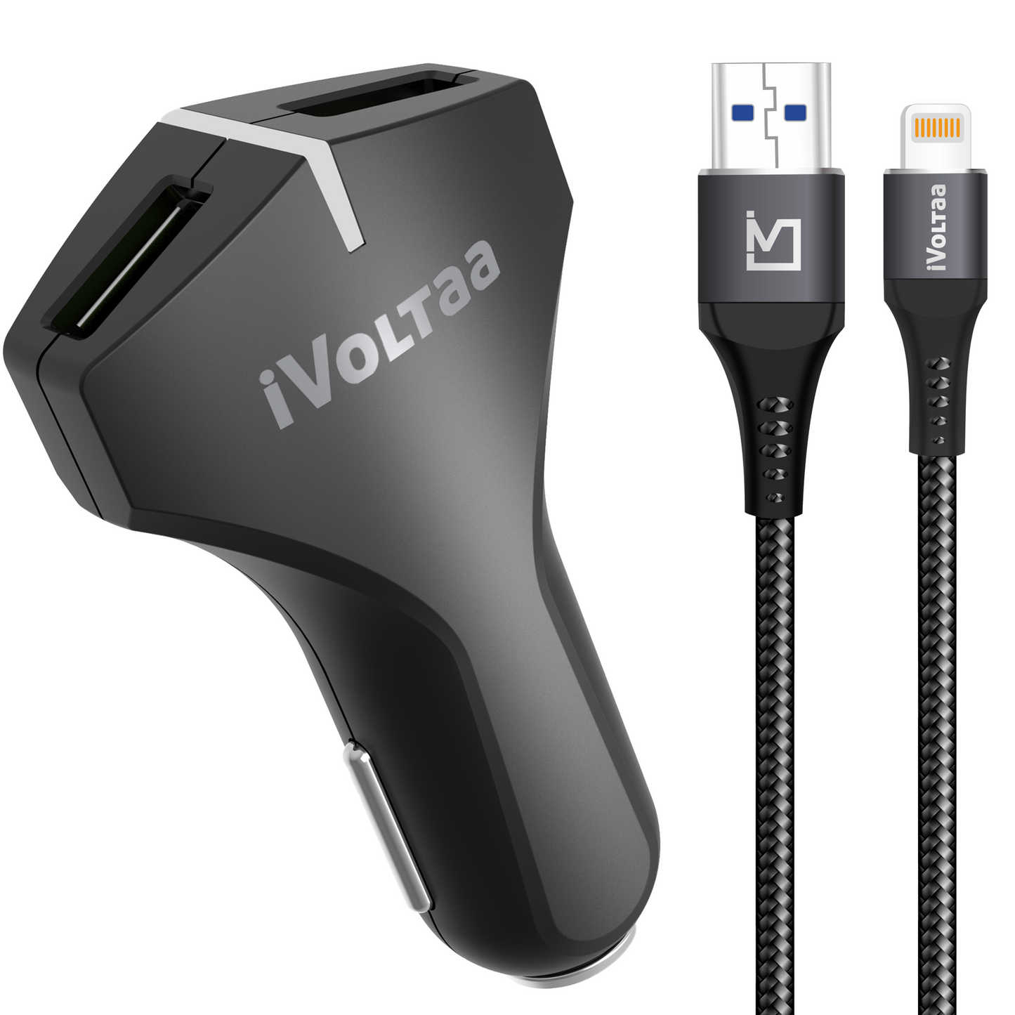 iVoltaa QC 3.0 Dual Port 36 W Turbo Car Charger with Type C Cable (Black)