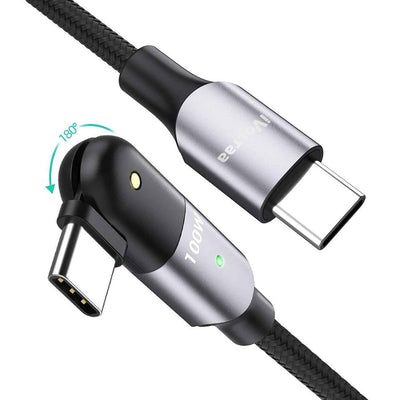 iVoltaa USB Type C Cable Rotatable 5A 1.2m PD 100W with 180 Degree Rotational Head for Mobile, Tablet, Laptop, Computer, Camera - Black