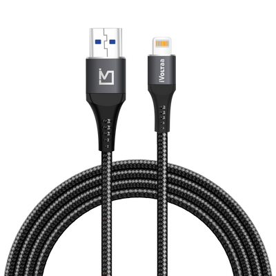iVoltaa Braided & Metal 4A Sync & Fast Charge Lightning Cable (1.5 / 5.0 Ft. Long - Black)…