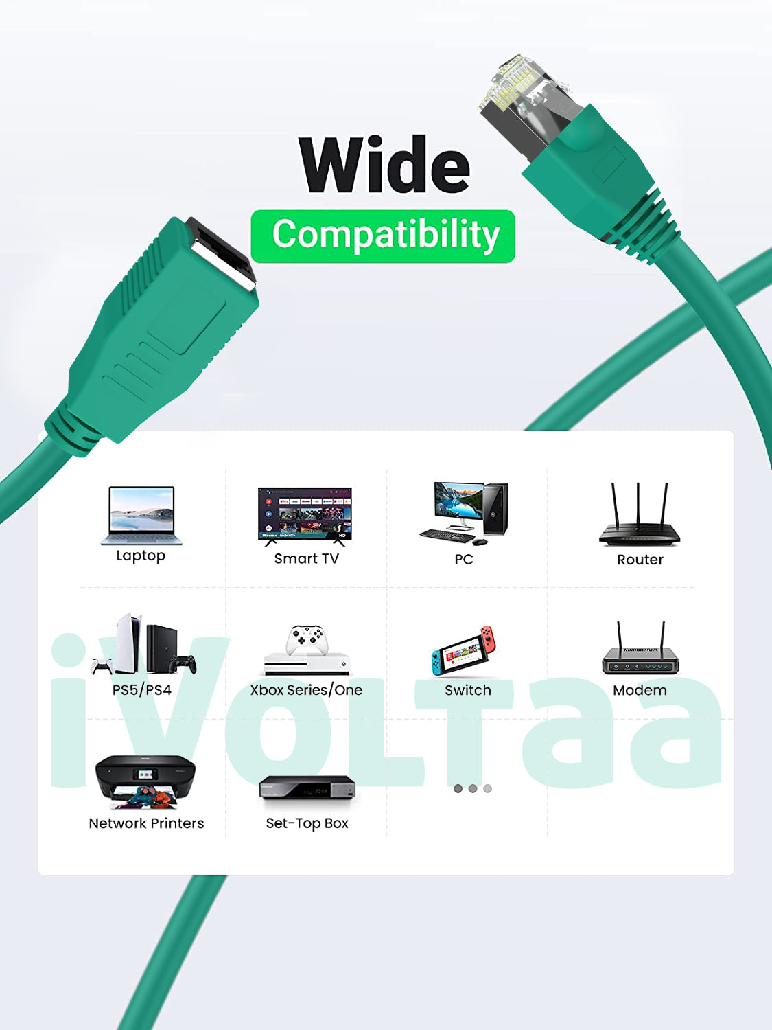 iVoltaa Ethernet Extension Cable CAT6A Male to Female Cable Dual Shielded (SF/UTP) Professional Series - 10Gigabit/Sec LAN Network/High Speed Internet Cable