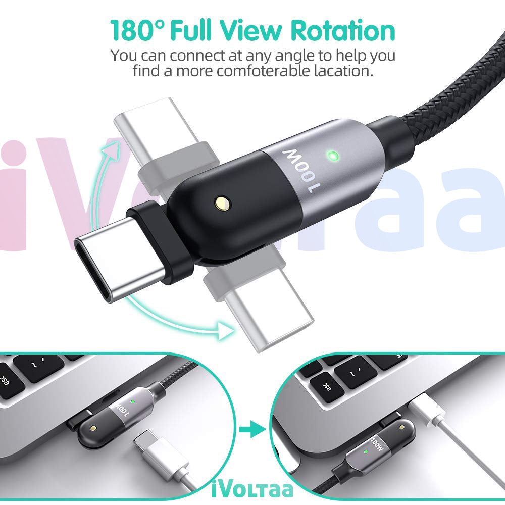 iVoltaa USB Type C Cable 5 A 1.2 m PD 100 Watts 180 Degree Rotation (Compatible with Mobile, Tablet, Laptop, Computer, Camera, Black, One Cable)