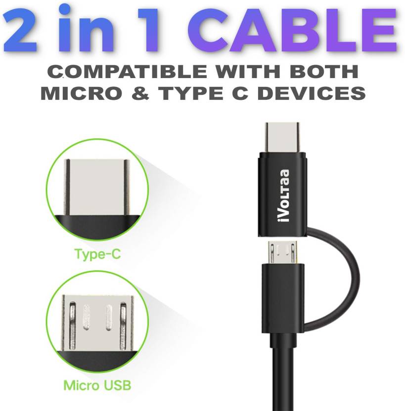 iVoltaa 2in1 Micro & Type-C Cable 1M  (Black)