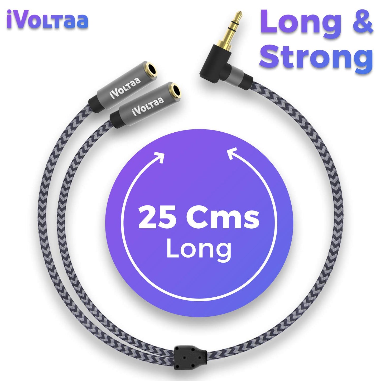 iVoltaa 3.5mm Braided Aux Audio Splitter Cable - (0.82 Feet - 0.25 M)