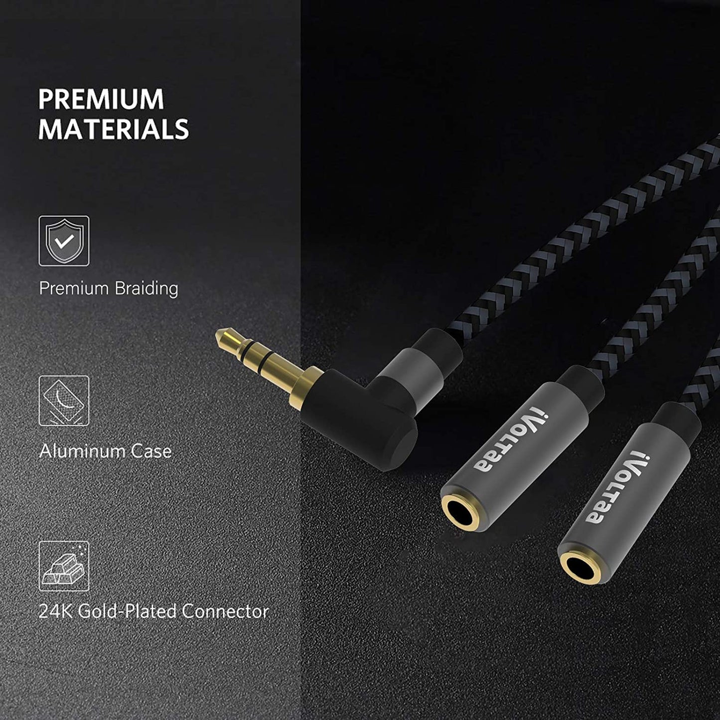 iVoltaa 3.5mm Braided Aux Audio Splitter Cable - (0.82 Feet - 0.25 M)