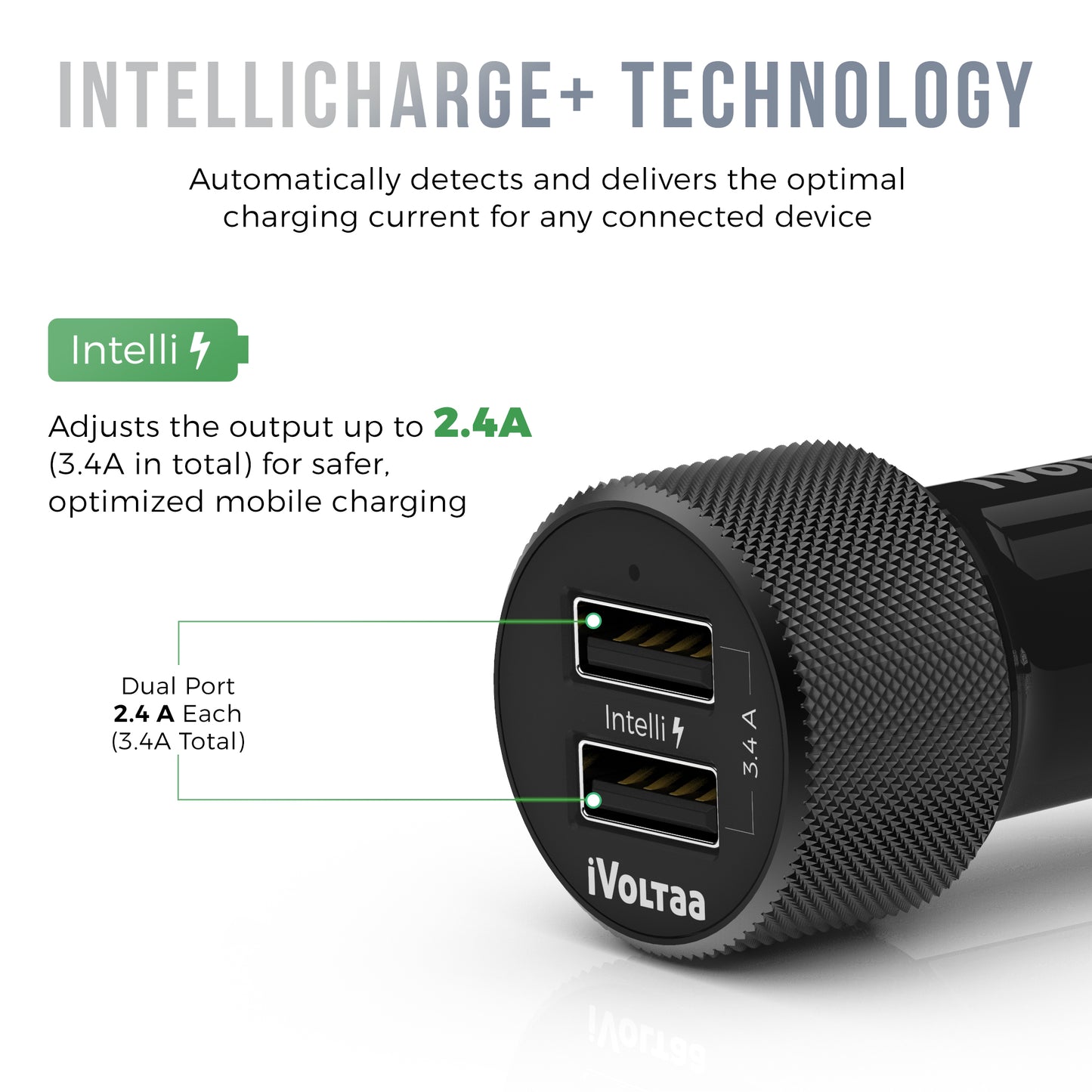 iVoltaa Intelli Charge Dual USB 3.4A Smart Car Charger for All Smartphones