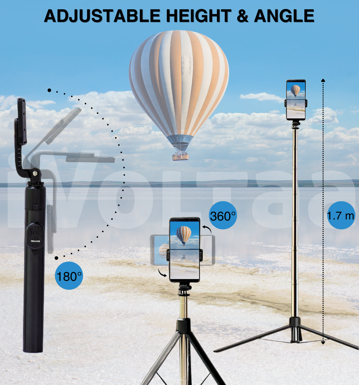 iVoltaa Super Long Extendable Selfie Stick Tripod with Detachable Wireless Remote, in-Built Tripod for Smartphones and Go-Pro