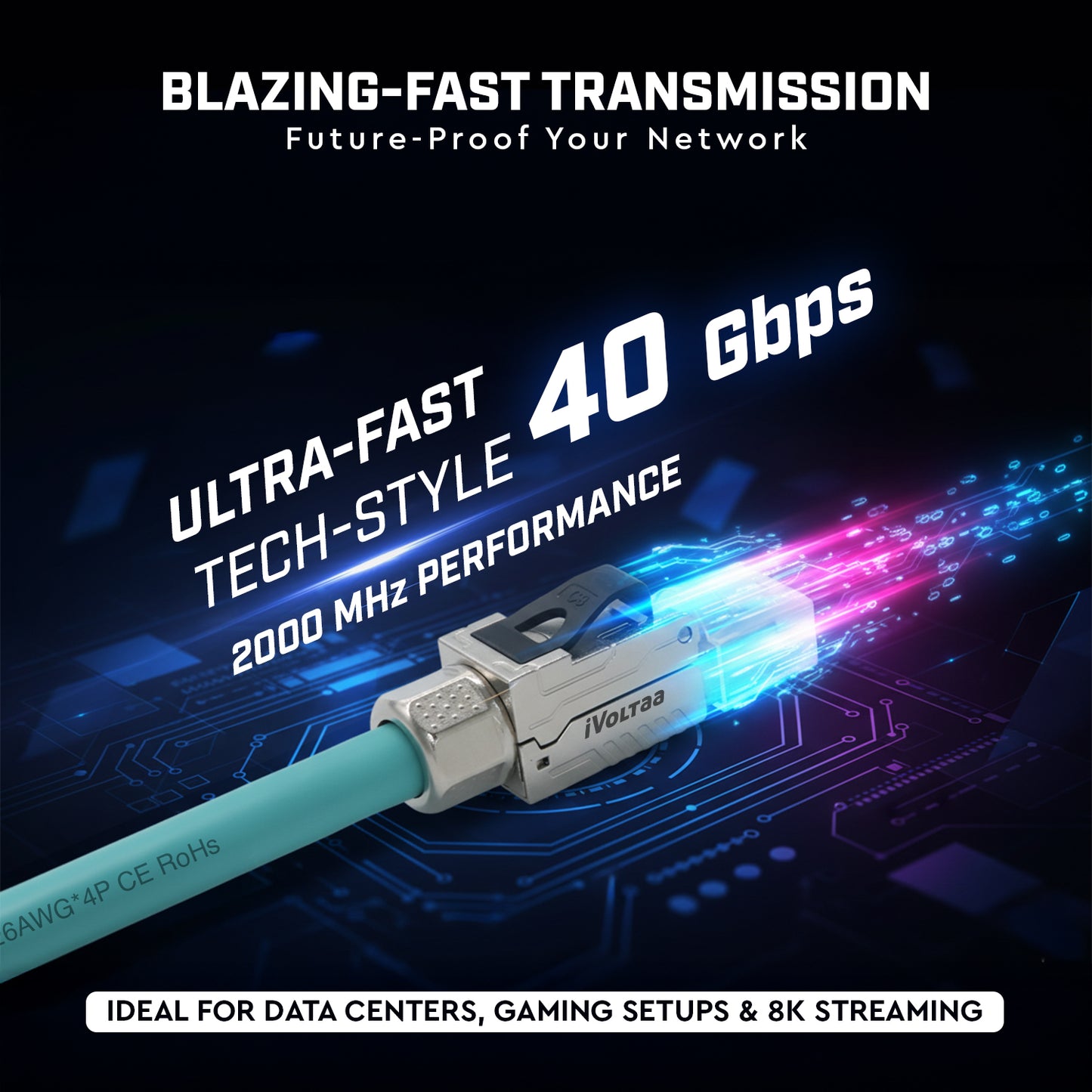 iVoltaa® CAT8 RJ45 Connector Tool-Free | Metal Shielded Ethernet Plug | 22-24 AWG | Field Termination | Reusable