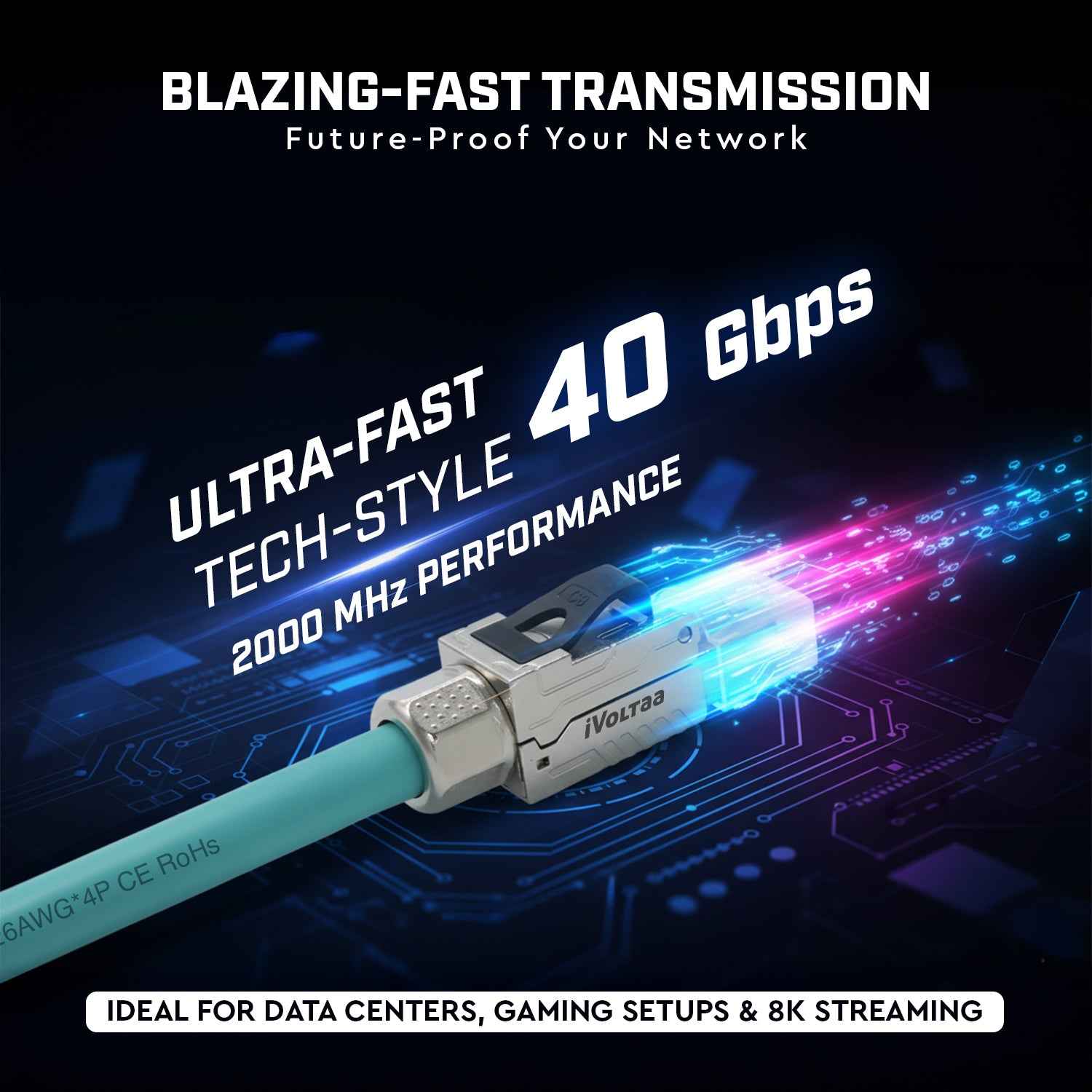 iVoltaa® CAT8 RJ45 Connector Tool-Free | Metal Shielded Ethernet Plug | 22-24 AWG | Field Termination | Reusable