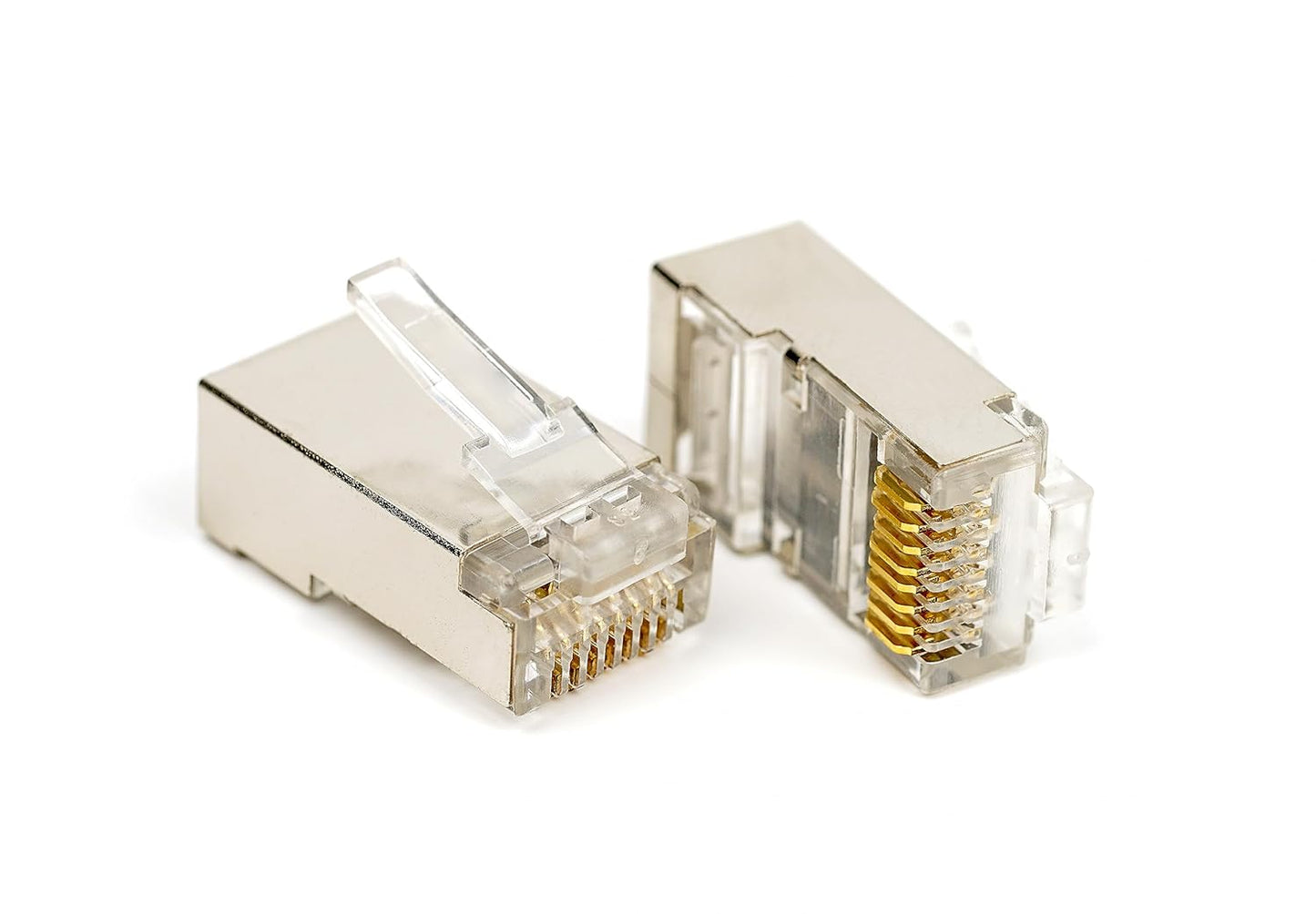 iVoltaa STP Cat6 RJ45 Plugs - Metal Shielded Ethernet Connectors for Cat6/Cat6a/Cat5e Cables - Ideal for Solid Wire and Standard Cable Network Crimps