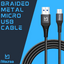 iVoltaa Braided & Metal 4A Sync & Fast Charge Micro USB Cable (1 M / 3.3 Ft. Long - Black)