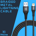 iVoltaa Braided & Metal 4A Sync & Fast Charge Lightning Cable (1.5 / 5.0 Ft. Long - Black)…
