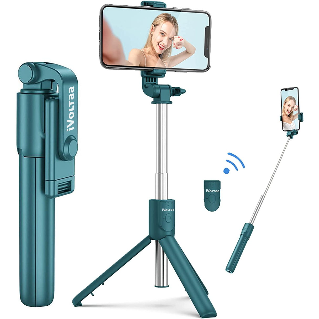 iVoltaa Selfie Stick Tripod with Detachable Wireless Remote, Extendable Selfie Stick with in-Built Tripod for Smartphones ( Black )