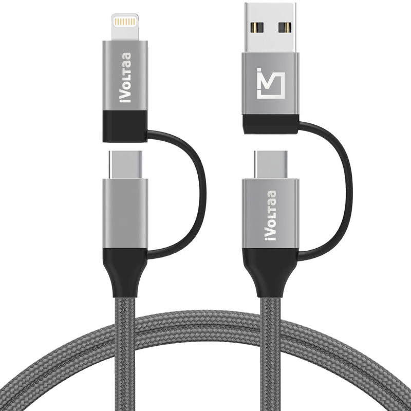 iVoltaa USB C 4in1 Charging Cable - PD 60W, 3.3 Feet, Type C/USB A/Lightning Connection