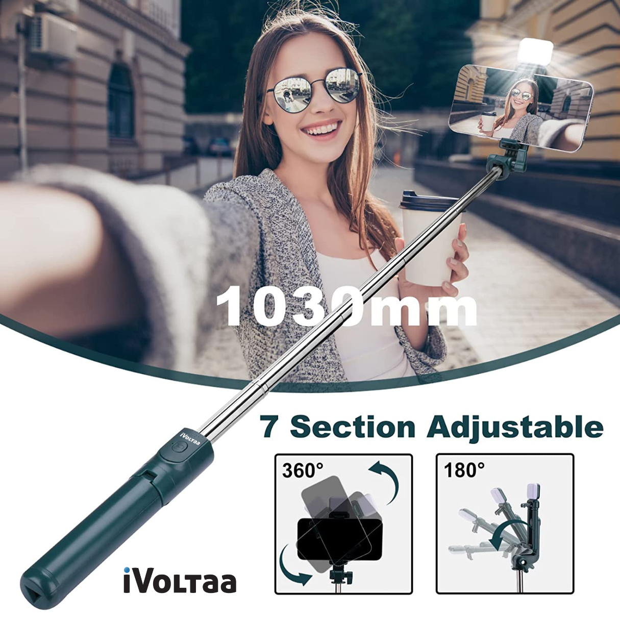 iVoltaa Selfie Stick Tripod with Detachable Wireless Remote, Extendable Selfie Stick with in-Built Tripod for Smartphones ( Black )