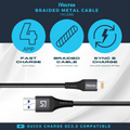 iVoltaa Braided & Metal 4A Sync & Fast Charge Lightning Cable (1.5 / 5.0 Ft. Long - Black)…