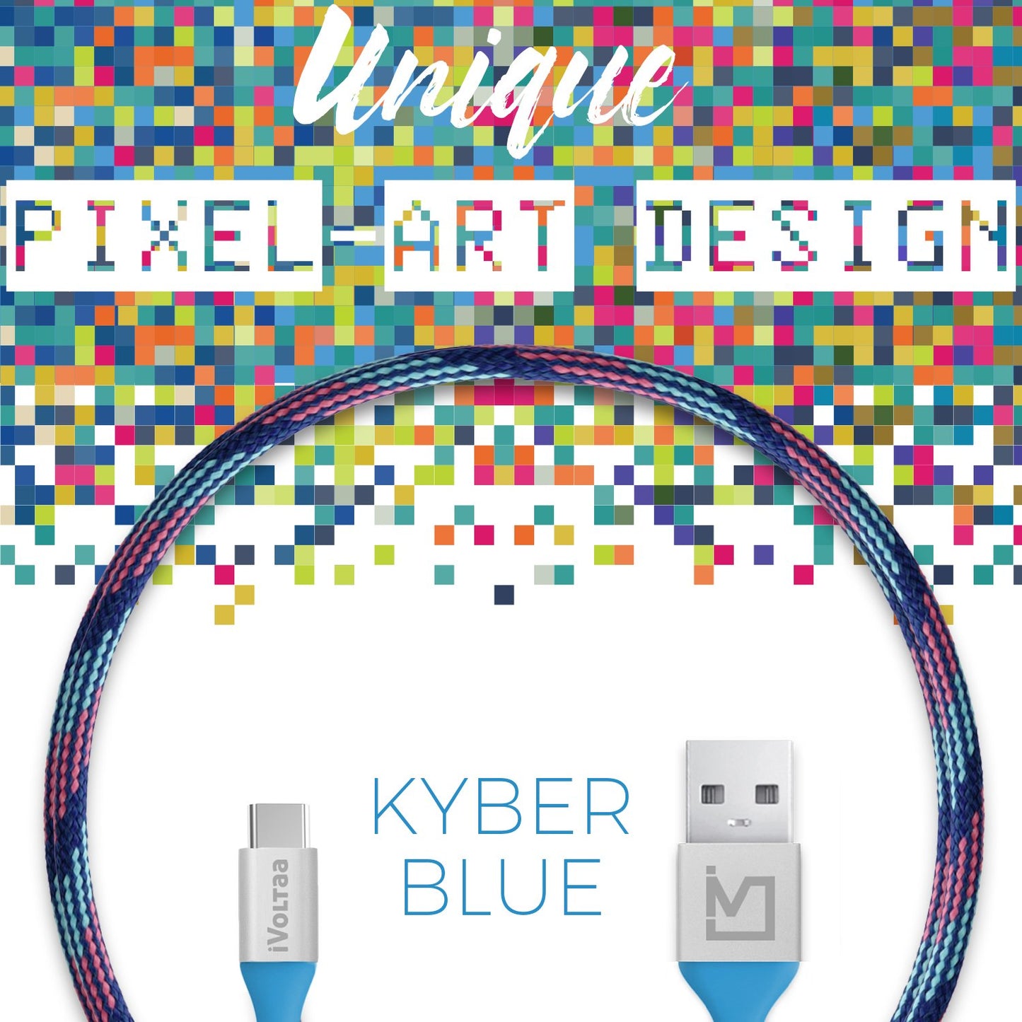 iVoltaa Pixie Type-C to USB 2.0 Cable - (4 Feet - 1.2 M) - Kyber Blue