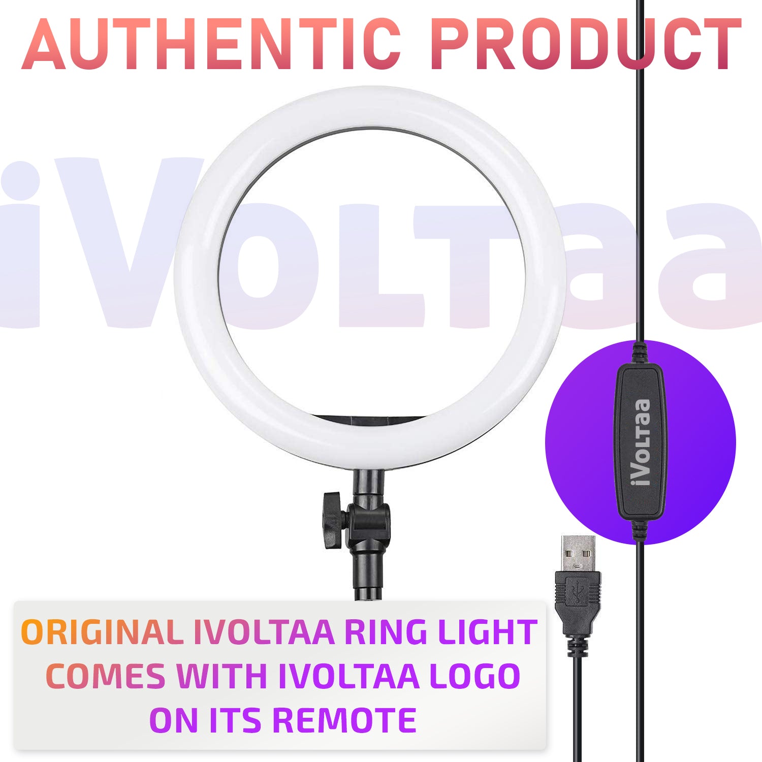 Original iVoltaa ring light comes with logo printed on the controller.
