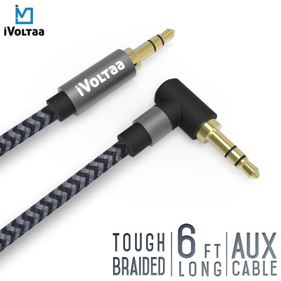 iVoltaa 3.5mm Braided Aux (Auxiliary) Audio Cable - (6 Feet - 1.8 M) - Space Grey