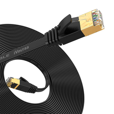 iVoltaa Bare Copper Cat7 Giga Shielded STP Flat Ethernet Networking Cord Patch Cable