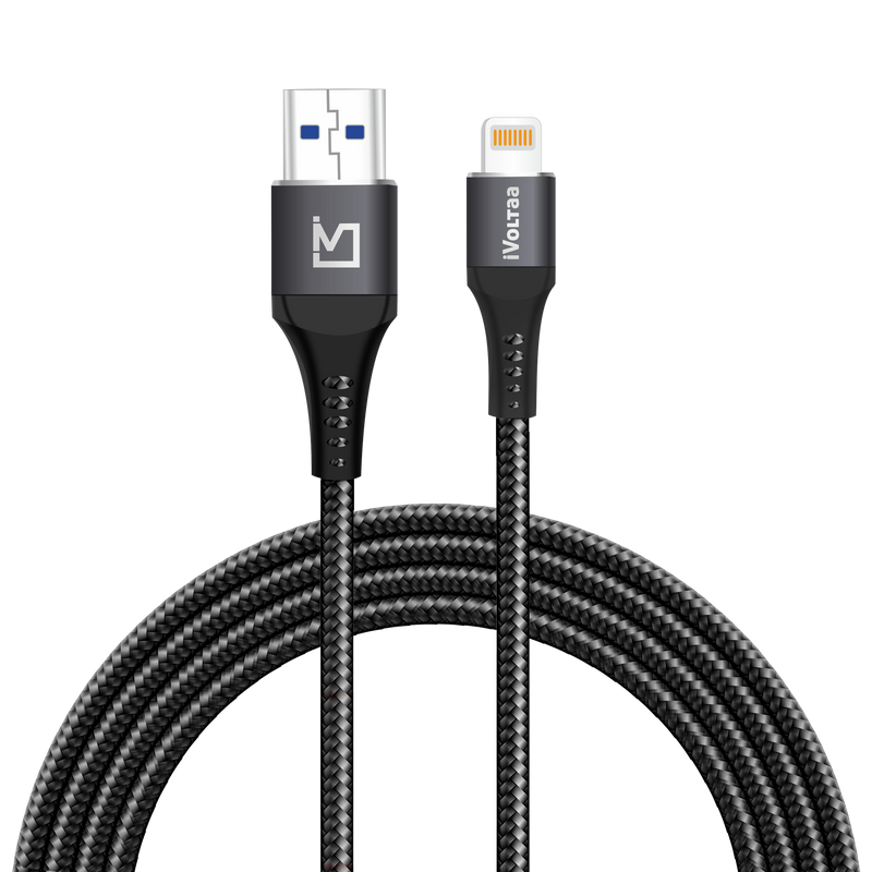 iVoltaa Braided & Metal 4A Sync & Fast Charge Lightning Cable (1.5 / 5.0 Ft. Long - Black)…
