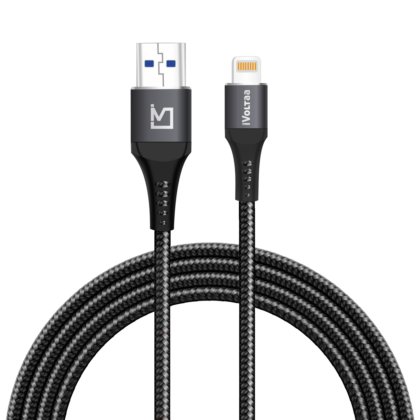 iVoltaa Braided & Metal 4A Sync & Fast Charge Lightning Cable (1.5 / 5.0 Ft. Long - Black)…