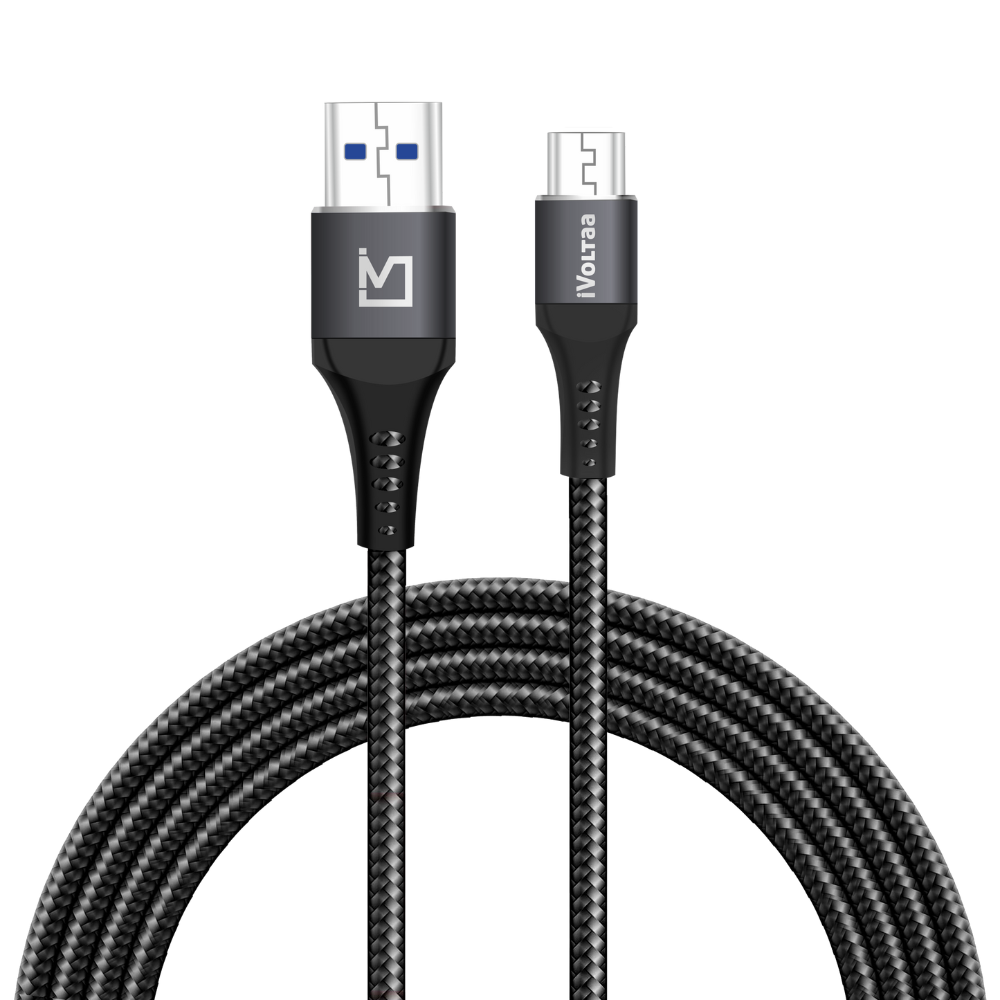 iVoltaa Braided & Metal 4A Sync & Fast Charge Micro USB Cable (1 M / 3.3 Ft. Long - Black)