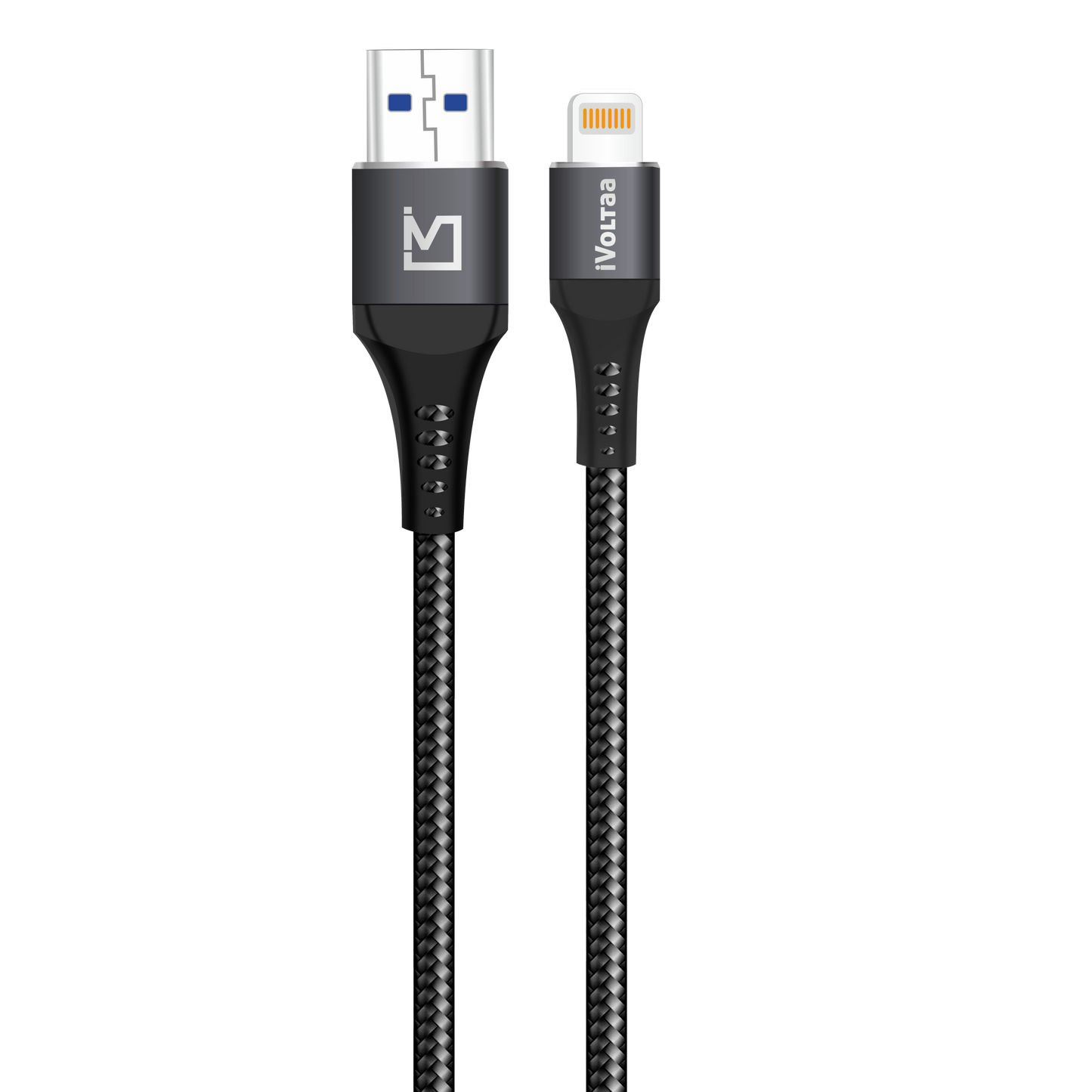 iVoltaa Braided & Metal 4A Sync & Fast Charge Lightning Cable (1.5 / 5.0 Ft. Long - Black)…