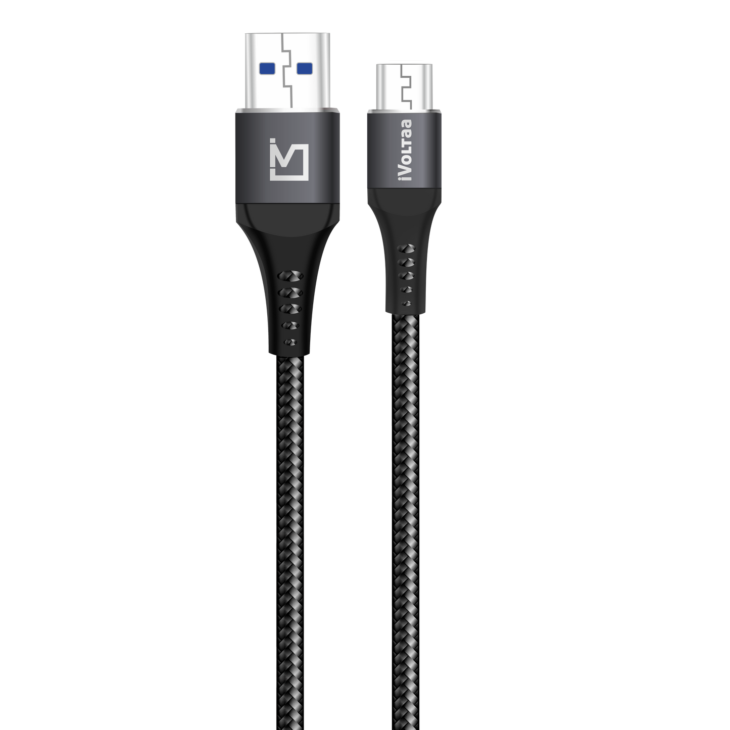 iVoltaa Braided & Metal 4A Sync & Fast Charge Micro USB Cable (1 M / 3.3 Ft. Long - Black)